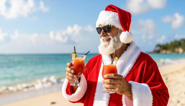 南半球のクリスマスで海辺のサンタクロース 南半球のクリスマスで海辺のサンタクロースの写真