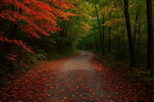 紅葉し始めた山道と落ち葉の音 紅葉し始めた山道と落ち葉の音の写真