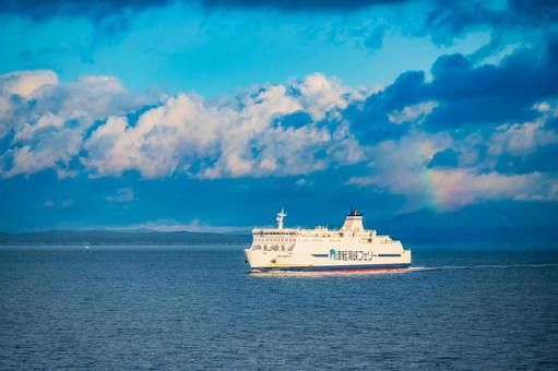 青森　北海道　津軽海峡フェリーの風景 津軽海峡,北海道,函館の写真素材