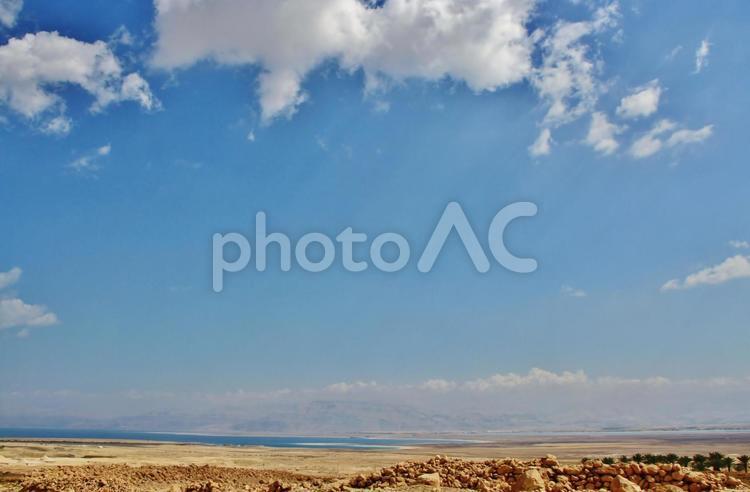 マサダから望む死海（イスラエル） 地形,マサダ,イスラエルの写真素材