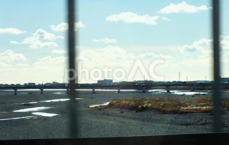 大井川の橋と川の流れ 川,橋,橋げたの写真素材