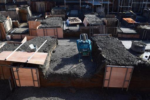 施工中の基礎工事現場 基礎工事現場,基礎工事,ビル基礎工事の写真素材