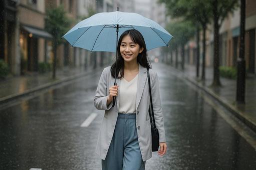 雨の日の私服女性散歩 雨の日の私服女性散歩の写真