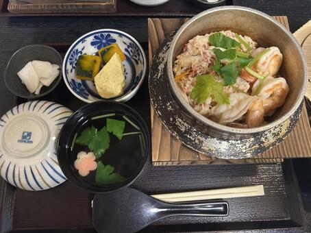 釜めし 和食,釜めし,海老の写真素材