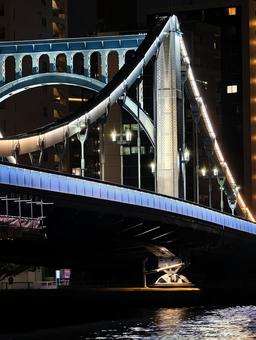 清洲橋　夜景 清洲橋,隅田川,夜景の写真素材