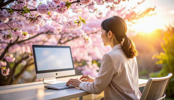 PC仕事をする日本人女性の写真