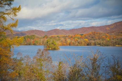 裏磐梯小野川湖の秋 紅葉,秋,裏磐梯の写真素材