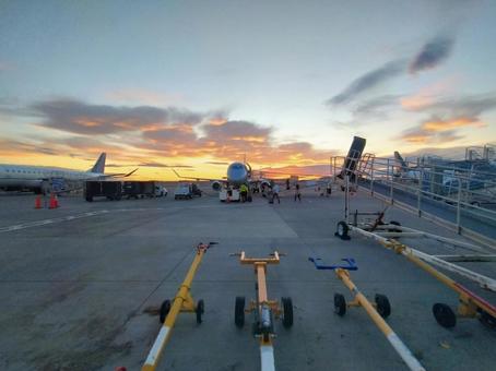 夜明けの空港 夜明けの空港 空港,エアポート,飛行機の写真素材