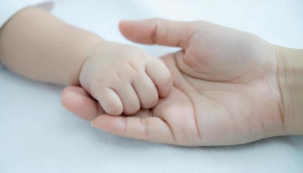 ママの手の指を握る赤ちゃんの手 ママの手の指を握る赤ちゃんの手の写真