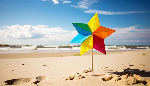 ビーチの風車の写真