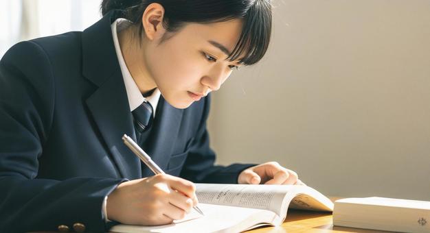 勉強している女学生 勉強している女学生の写真