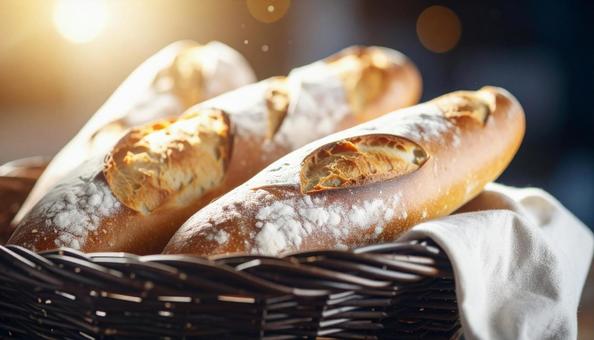 籠に入ったフランスパンの写真