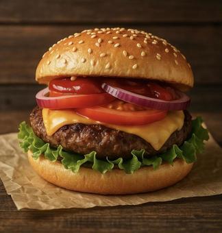 アメリカンスタイルのチーズハンバーガー アメリカンスタイルのチーズハンバーガーの写真