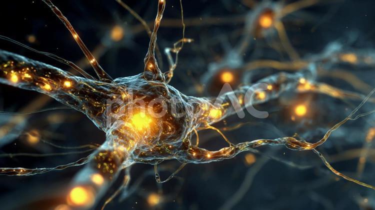 科学とアートが融合した脳内イメージ 脳,ニューロン,神経細胞の写真素材