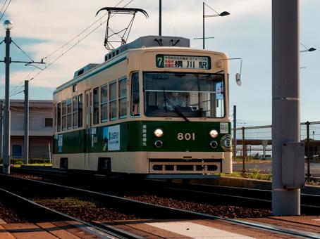 広電 広電 路面電車,線路,広島の写真素材