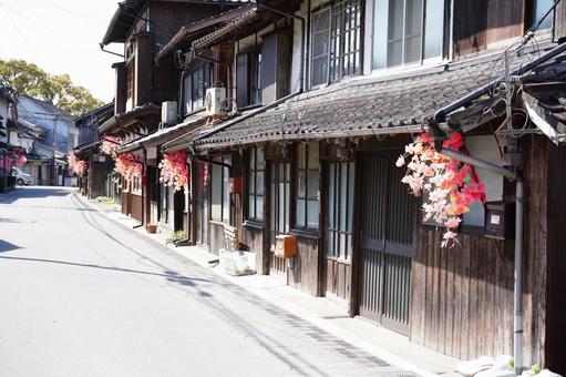 福岡 秋月 古民家の並ぶ通り 古民家,民家,通りの写真素材