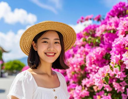 ブーゲンビリア・麦わら帽子の彼女 ブーゲンビリア・麦わら帽子の彼女の写真