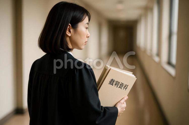 法律資料を持つ女性の後ろ姿 スーツ,女性,後ろ姿の写真素材