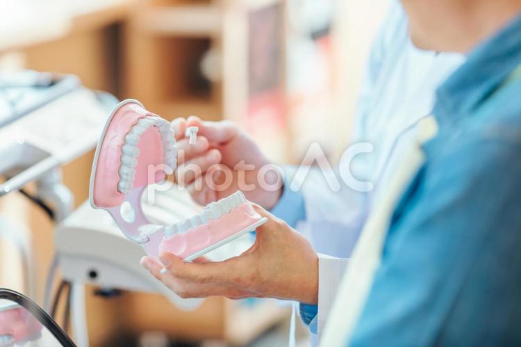 歯磨き指導する歯医者 歯医者,歯科医院,ブラッシングの写真素材