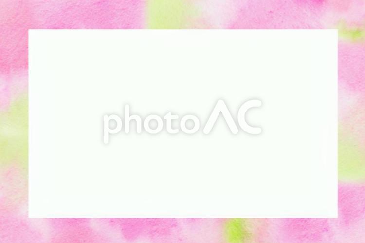 ふわふわ水彩のフレームピンクと緑 ふわふわ,ふんわり,ピンクの写真素材