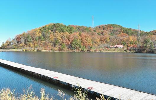 湖 湖,紅葉,秋の写真素材