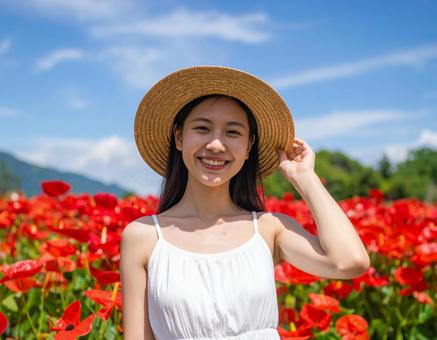 アンスリウムと夏空の彼女の写真