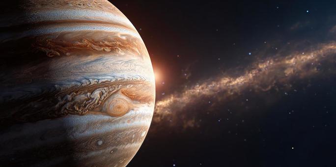 輝く銀河と壮大な木星 輝く銀河と壮大な木星の写真