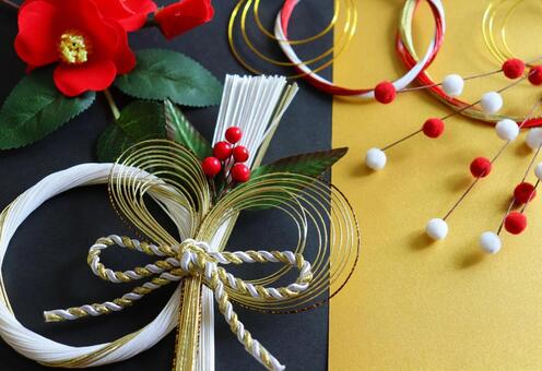 お正月のイメージ画像　５ お正月,年賀状,しめ飾りの写真素材