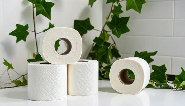 テーブルに置かれたトイレットペーパー テーブルに置かれたトイレットペーパーの写真