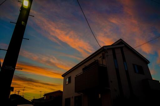 仙台若林区の家と夕焼け空 夕焼け,住宅,家屋の写真素材