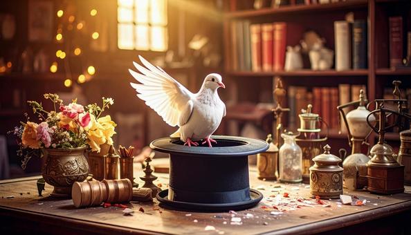 鳩と黒いシルクハットのマジック 鳩と黒いシルクハットのマジックの写真