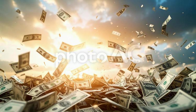 宙を舞う紙幣　お金の画像 紙幣,お金,お札の写真素材