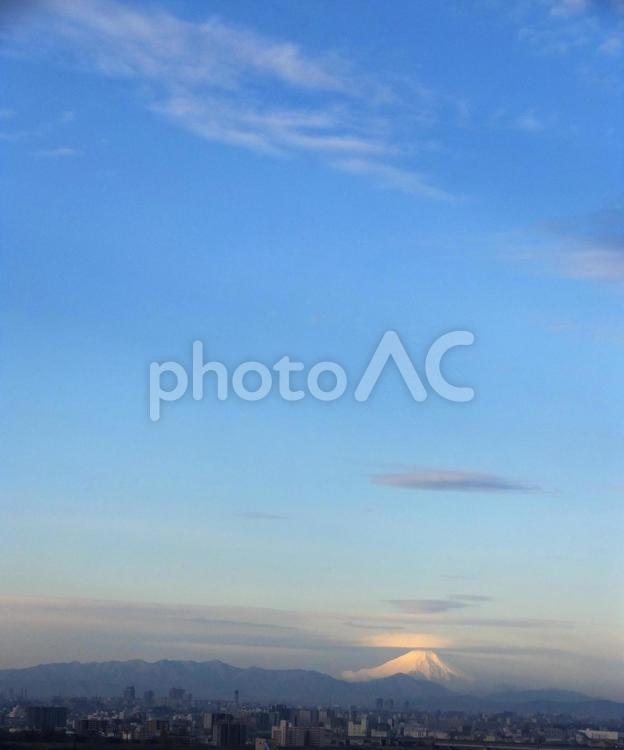 蒼空と朝焼けの富士山 蒼空,青空,富士山の写真素材