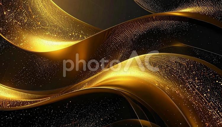 ブラックゴールドの金属の曲線美　背景 ブラック,ゴールド,金粉の写真素材