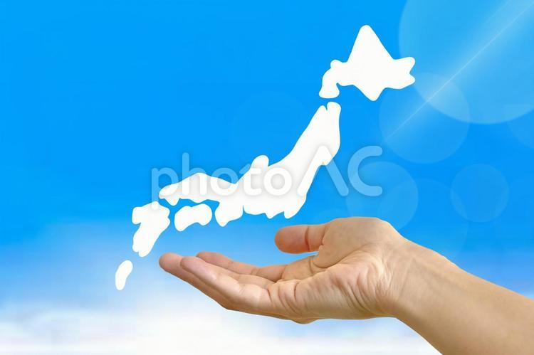 日本地図と晴れた青空 日本,日本地図,日本列島の写真素材