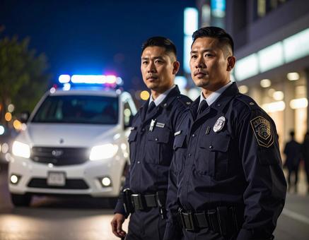 深夜に駆けつけてきた民間警備会社の警備員 深夜に駆けつけてきた民間警備会社の警備員の写真