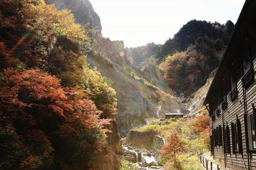 秋深まる紅葉の姥湯温泉 秋,山,風景の写真素材