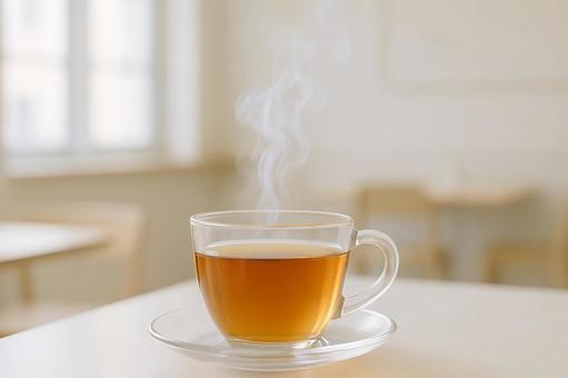 窓辺に漂う温かいお茶の香りと湯気 窓辺に漂う温かいお茶の香りと湯気の写真