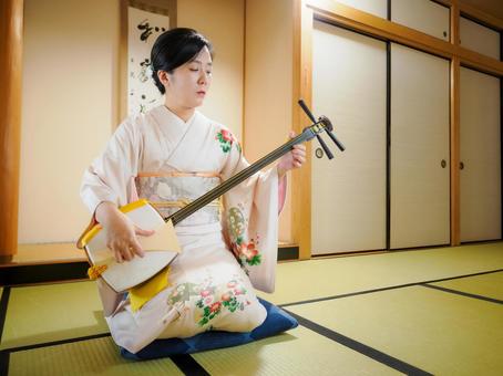 33:和服で三味線を演奏する女性 33:和服で三味線を演奏する女性 三味線,着物,伝統芸能の写真素材