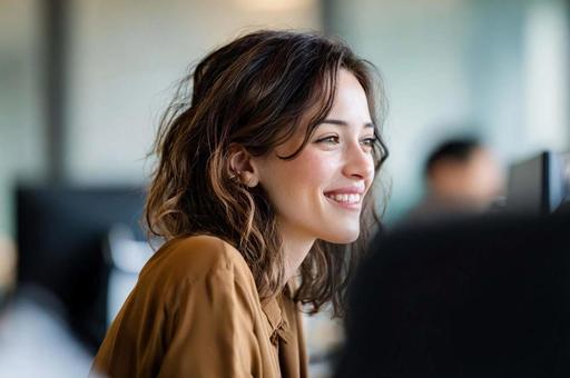 笑顔で会話するビジネス女性 笑顔で会話するビジネス女性の写真