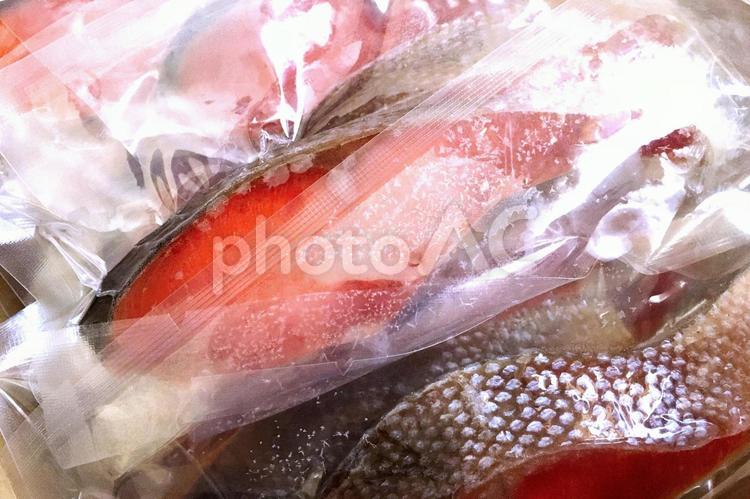 新鮮な鮭の切り身の真空冷凍パック 鮭,冷凍,切り身の写真素材