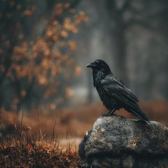荒涼とした墓地のカラス 荒涼とした墓地のカラスの写真