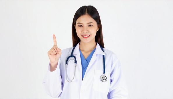 指をさす女医 指をさす女医の写真