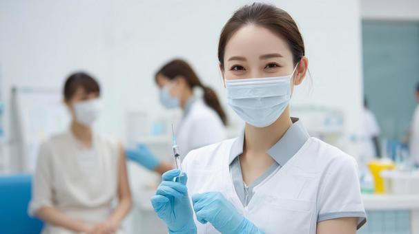 優しい看護師とワクチン接種の瞬間 優しい看護師とワクチン接種の瞬間の写真