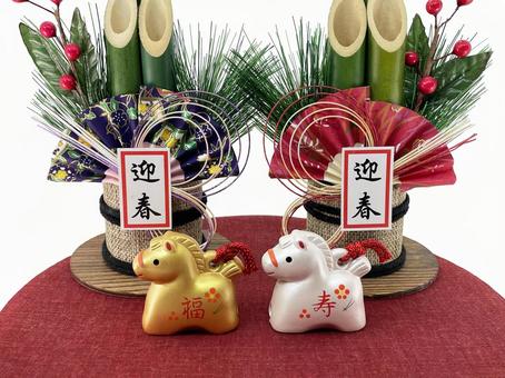 年賀状素材・干支・午年・門松 年賀状,年賀状素材,干支の写真素材