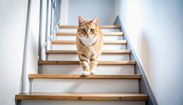 階段を下りる猫 階段を下りる猫の写真