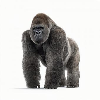 精悍な表情のゴリラの全身像の写真