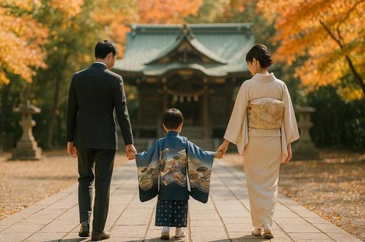 参道を歩く三人の写真