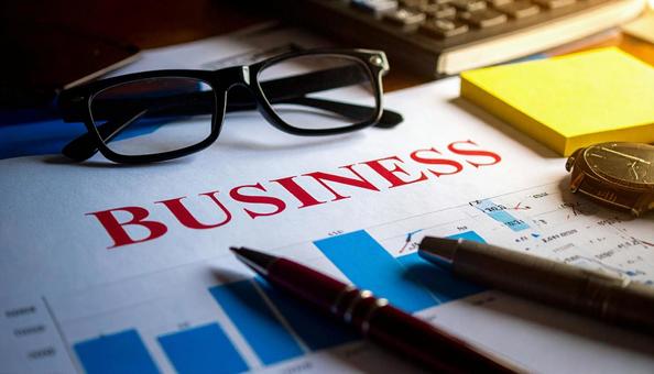 BUSINESSと赤字で書かれた画用紙の写真