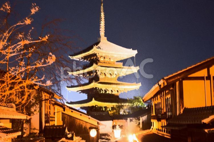京都　法観寺・八坂の塔　水彩画風 八坂の塔,法観寺,法観禅寺の写真素材
